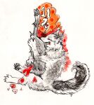 2014 ambiguous_gender blood bodily_fluids canid canine canis claws cloven_hooves dated digitigrade eyes_closed feral fur hi_res holding_severed_leg holding_severed_limb hooves hug hugging_object kyokyota mammal painting_(artwork) pawpads paws pen_(artwork) severed_body_part severed_leg severed_limb snout solo tail teeth traditional_media_(artwork) traditional_painting_(artwork) traditional_watercolor_(artwork) watercolor_(artwork) wolf