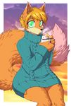  anthro beverage canine clothed clothing coffee fox looking_at_viewer lovelesskiax male mammal solo thick_thighs wide_hips 