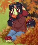  ambiguous_gender anthro candy_apple clothed clothing cute lovelesskiax lux outside sitting smile solo 