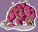  &lt;3 3_toes 4_fingers alien biceps chain colored cute empty_eyes front_view green_eyes light low_res multi_eye nude pecs pink_body pink_theme purple_background schwartzgeist shaded simple_background solo standing toes toony 