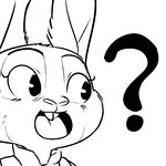  2016 ? anthro black_and_white clothed clothing disney female judy_hopps lagomorph mammal monochrome open_mouth portrait rabbit reaction_image replytoanons simple_background solo white_background zootopia 