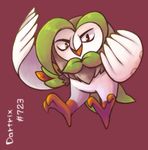  dartrix feathered_wings gen_7_pokemon kani_(pixiv388344) no_humans pokemon pokemon_(creature) red_background red_eyes simple_background solo wings 