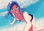  air_bubble bikini blue_hair breasts breath bubble bubble_blowing freediving green_eyes holding_breath kana_(peropepero) long_hair looking_at_viewer medium_breasts ocean parted_lips reaching_out self_shot solo swimming swimsuit underwater water 