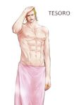 abs earrings gild_tesoro green_hair jewelry male_focus navel one_piece one_piece_film_gold open_mouth ring river_ls shirtless simple_background solo towel white_background 