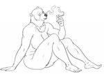  bear black_and_white breasts cigarette female furronika jewelry mammal monochrome necklace pussy smoking solo 