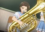  brown_hair hibike!_euphonium instrument katou_hazuki multiple_girls school_uniform screencap short_hair tuba yellow_eyes 