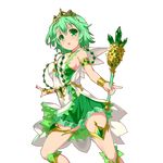  :o armlet bracer breasts green green_eyes green_hair holding kusaka_souji large_breasts looking_at_viewer official_art sideboob solo thighlet tiara transparent_background uchi_no_hime-sama_ga_ichiban_kawaii wand 