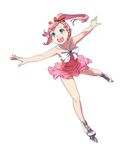  artist_request blue_eyes character_name figure_skating full_body high_ponytail ice_skates kurukuru_princess leotard long_hair open_mouth outstretched_arms pink_hair red_leotard round_teeth simple_background skates solo teeth white_background 