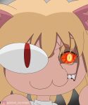  1girl absurdres animal_ear_fluff animal_ears arcueid_brunestud blonde_hair cat_ears cat_girl character_mask colored_sclera cracked_kawaii_mask cracked_mask crazy_eyes crazy_smile dual_persona highres mask melty_blood meme mystic_eyes_of_enchantment neco-arc red_arcueid red_sclera sharp_teeth short_hair smile sweater teeth tsukihime user_srrn8378 white_sweater yellow_eyes 