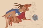  anal anal_penetration antelope anthro anus balls bed bodily_fluids bottomless bottomless_anthro bottomless_male bovid bovine bucky_oryx-antlerson butt clothed clothing dialogue digital_media_(artwork) disney english_text erection feet female from_behind_position fur furniture gemsbok genital_fluids genitals grazing_antelope grey_body hi_res horn judy_hopps knot knotted_penis kudu lagomorph leaking_precum leporid looking_at_another looking_back lying male male/male male_penetrated male_penetrating mammal milkycoffee on_back on_bed open_mouth oryx penetration penile penile_penetration penis precum precum_string pronk_oryx-antlerson rabbit sex shirt shirt_only simple_background speech_bubble spiral-horned_antelope spread_legs spreading tail teeth text toes topwear topwear_only wide_eyed zootopia 