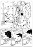  balls bed black_and_white bottle bovine comic duo erection eyes_closed fellatio furronika human male male/male mammal minotaur monochrome nipples oral penis sex 