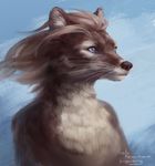  2016 anthro blue_eyes brown_fur bust_portrait canine female fox fur mammal naturally_censored nude outside pinguinolog portrait solo whiskers 