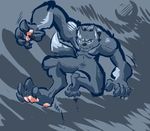  2013 4_toes 5_fingers action_pose anthro arm_tuft athletic black_claws black_nose blue_eyes canine claws colored digital_drawing_(artwork) digital_media_(artwork) digitigrade front_view full-length_portrait fur grey_background grey_fur grey_theme humanoid_hands inner_ear_fluff jumping leg_tuft light looking_away male mammal moon naturally_censored nude outside pawpads pecs pink_pawpads portrait schwartzgeist shaded simple_background snout solo toes toony were werewolf yellow_sclera 