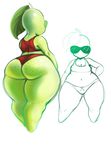  big_butt breasts butt cleavage clothed clothing eyewear female flora_fauna food fruit meganemausu midriff mouthless not_furry pear plant rear_view slightly_chubby solo sunglasses thick_thighs 