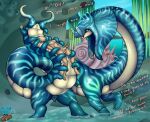  2024 animal_genitalia animal_vulva aquatic_dragon bestiality biped blue_body blue_vulva bracelet canine_genitalia canine_vulva dialogue digital_media_(artwork) dragon duo english_text erection eyewear female female_feral female_on_human feral genitals glasses heart_eyes heart_symbol hi_res human human_on_feral humanoid_genitalia humanoid_penis interspecies jewelry long_body long_neck male male/female male_human male_on_feral mammal marine multicolored_body mythological_creature mythological_scalie mythology nude_human nude_male outside penis quadruped restrained round_glasses scalie striped_body stripes suction_cup suction_cup_(anatomy) talking_feral tan_body text the_crab_mage vulva 