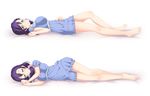  barefoot breasts closed_eyes full_body green_eyes large_breasts lingerie long_hair love_live! love_live!_school_idol_project lying multiple_views negligee on_back on_side purple_hair simple_background sleeping smile toujou_nozomi underwear yu-ta 