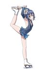  armpits arms_up artist_request blue_hair choker figure_skating flexible flower full_body hair_flower hair_ornament ice_skates kagami_yui kurukuru_princess kurukuru_princess:_tokimeki_figure_mezase!_vancouver leg_up leotard looking_at_viewer short_hair simple_background skates smile solo white_background yellow_eyes 