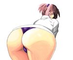 1girl artist_request ass bent_over blush buruma from_behind hibari_(senran_kagura) huge_ass leaning leaning_forward looking_back pink_eyes pink_hair senran_kagura senran_kagura_(series) shiny shiny_skin short_hair simple_background solo twintails wedgie white_background 