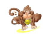  2013 4_toes 5_fingers abs anthro barefoot biceps big_biceps big_muscles brown_eyebrows brown_fur bulge clothed clothing color_swatch colored digital_drawing_(artwork) digital_media_(artwork) digitigrade eyes_closed front_view fur head_tuft humanoid_hands light long_tail male mammal monkey muscular muscular_male nipples open_mouth open_smile pecs pose primate quads schwartzgeist shaded simple_background smile solo standing tan_skin toes toony topless white_background yellow_clothing 