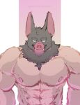 abs animal_head animal_humanoid bat biceps black_body black_fur colored dispatch for_a_head fur gernhardator hi_res humanoid male mammal muscular muscular_humanoid muscular_male nipples pecs pink_nipples signature sonar_(dispatch) white_eyes