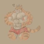  ! 2015 ? abs anthro biceps briefs brown_background brown_nose clothed clothing colored digital_drawing_(artwork) digital_media_(artwork) feline front_view male mammal manly muscular muscular_male open_mouth pecs quads red_clothing schwartzgeist shaded simple_background solo standing striped_tail stripes thick_neck tiger topless torn_clothing triceps underwear yellow_eyes 