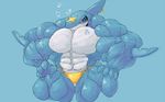  2015 5_fingers abs anthro anthrofied biceps big_biceps big_tail blue_background blue_scales bubble clothed clothing colored digital_drawing_(artwork) digital_media_(artwork) dorsal_fin fin fin_piercing fish front_view furgonomics furry-specific_piercing humanoid_hands hyper hyper_muscles light marine markings muscular nintendo pecs piercing pok&eacute;mon pok&eacute;morph pose quads red_eyes scales scalie schwartzgeist serratus shaded shark sharpedo simple_background skimpy solo swimming thong toony topless triceps underwater video_games water yellow_clothing yellow_markings 