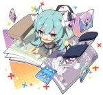 1girl :d abigail_williams_(fate/grand_order) atalanta_(fate) bangs black_footwear black_skirt blush book brown_eyes brown_jacket chair chibi commentary_request dragon_horns eyebrows_visible_through_hair fate/grand_order fate_(series) folding_chair from_above green_hair hair_between_eyes halftone horns jack_the_ripper_(fate/apocrypha) jacket kiyohime_(fate/grand_order) long_hair long_sleeves mash_kyrielight medusa_(lancer)_(fate) milkpanda nursery_rhyme_(fate/extra) open_book open_mouth pleated_skirt rider skirt sleeves_past_wrists smile solo table tamamo_(fate)_(all) tamamo_no_mae_(fate) thighhighs very_long_hair white_legwear x 