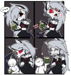 alternative_fashion anon anthro blush bodily_fluids canid canine canis clapping collar comic container crossed_arms duo female food hellaverse helluva_boss hi_res icey_(artist) jar loona_(helluva_boss) male mammal pickle_(food) spiked_collar spikes sweat wolf