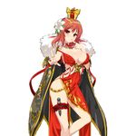  breasts cape character_request crown dress finger_to_mouth flower garters hair_flower hair_ornament index_finger_raised jewelry kusaka_souji large_breasts looking_at_viewer mole mole_on_breast official_art outstretched_arm red_hair ring solo transparent_background uchi_no_hime-sama_ga_ichiban_kawaii yellow_eyes 