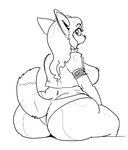  2016 anthro big_breasts big_butt breasts butt canine clothing coyote female jewelry looking_at_viewer mammal sitting sketch solo thong vdisco voluptuous wide_hips 