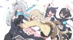  6+girls absurdres animal_ear_fluff animal_ears ayane_(blue_archive) blue_archive blush breasts cat_ears cat_girl closed_eyes extra_ears foreclosure_task_force_(blue_archive) group_hug halo happy headpat highres hoshino_(blue_archive) hug large_breasts mmhomm multiple_girls nonomi_(blue_archive) peroro_(blue_archive) pointy_ears school_uniform serika_(blue_archive) shiroko_(blue_archive) shiroko_terror_(blue_archive) white_background wolf_ears wolf_girl 