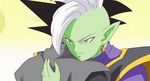  2boys animated animated_gif black_eyes black_hair dragon_ball dragon_ball_super goku_black green_skin grey_eyes hug jewelry mohawk multiple_boys pointy_ears single_earring smile white_hair zamasu 