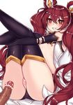  black_gloves black_legwear blush breasts censored clenched_teeth elbow_gloves fingerless_gloves gloves heart heart_censor jinx_(league_of_legends) league_of_legends long_hair magical_girl nipples osiimi penis pussy red_eyes red_hair small_breasts smile solo_focus star star-shaped_pupils star_guardian_jinx symbol-shaped_pupils teeth thighhighs twintails very_long_hair 