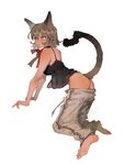  animal_ears arutera ass banned_artist black_camisole brown_hair cat_ears cat_tail highres open_mouth original pants_pull short_hair simple_background solo tail white_background yellow_eyes 