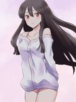  arms_behind_back baggy_clothes bare_shoulders black_hair collarbone commentary_request cowboy_shot hair_between_eyes houraisan_kaguya jack_(wkm74959) jacket long_hair looking_at_viewer off_shoulder pink_background pink_shorts red_eyes shorts sidelocks smile solo strap touhou white_jacket 