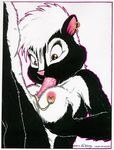  1997 anthro breasts brown_eyes duo ear_piercing female james_m_hardiman male male/female mammal nipple_piercing nipples onyx_(jmh) oral penis piercing skunk 