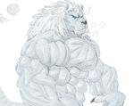  2014 ? abs anthro biceps big_biceps black_claws black_nose blue_eyes claws colored digital_drawing_(artwork) digital_media_(artwork) feline hair half-length_portrait hyper hyper_muscles light light_theme lion male mammal manly muscular muscular_male outside pecs portrait schwartzgeist shaded simple_background smile snout solo standing were werelion white_background white_hair 