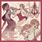  1girl arms_up ass_peek bangle bare_legs bare_shoulders blush border bound bound_wrists bracelet breasts brown_eyes character_name cleavage clima-tact commentary_request copyright_name cross-laced_clothes cross-laced_dress dress earrings emphasis_lines feet_out_of_frame frilled_shirt frills from_above from_side full_body german_clothes hair_up heart high_heel_sandals high_heels holding holding_staff jewelry large_breasts legs long_hair low_twintails multiple_views nami_(one_piece) official_alternate_costume official_alternate_hairstyle one_piece open_mouth orange_hair pearl_earrings puffy_short_sleeves puffy_sleeves red_border red_dress red_skirt sandals shirt short_dress short_sleeves shoulder_tattoo sitting skirt sleeveless sleeveless_dress solo staff star_(symbol) tattoo thighs twintails upper_body wariza wet white_shirt yum_xoxo_yum 