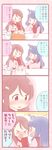  &gt;_&lt; 2girls 4koma 7-eleven bag bangs black_feathers blue_hair blush brown_hair closed_eyes comic feathers hair_feathers hair_ornament hairclip long_hair long_sleeves love_live! love_live!_sunshine!! multiple_girls nose_blush saku_usako_(rabbit) sakurauchi_riko shopping_bag shopping_basket shouting side_bun translated tsushima_yoshiko wavy_mouth |_| 