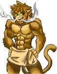  2013 4_fingers abs anthro arm_tuft biceps blue_eyes brown_eyebrows brown_fur chin_tuft colored cute digital_drawing_(artwork) digital_media_(artwork) front_view fur hands_on_hips head_tuft humanoid_hands light long_tail looking_at_viewer mammal manly monkey mostly_nude nipples open_mouth open_smile pecs portrait primate schwartzgeist shaded simple_background smile snout standing three-quarter_portrait toony towel white_background yellow_sclera 