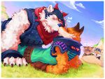 angry anthro bear blush canid canine canis clothing colored duo epic_games felid fennix_(fortnite) fortnite fox fungiteh fur group hi_res kissing laying_on_another lying male male/male mammal on_back on_top_of_another orange_body oscar_(fortnite) pantherine polar_bear polar_patroller spying text thought_bubble tiger ursine wendell_(fortnite) white_body white_fur wolf