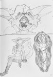 2025 anthro breasts comic duo eyewear featureless_breasts female glasses graphite_(artwork) hi_res internal kangaroo macropod mammal marsupial micro open_mouth oral_vore pouch_(anatomy) rii1040 rii_(rii1040) rucio_(radix) swallowing tongue traditional_media_(artwork) unknown_species vore wearing_glasses