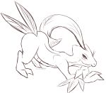 2014 2_fingers 2_toes all_fours anthro ass_up bent_over biped blush blush_lines bodily_fluids butt cum digital_drawing_(artwork) digital_media_(artwork) digitigrade erection feet fingers generation_3_pokemon genital_fluids genitals grovyle hi_res leaf leaf_tail looking_at_viewer male meraence nintendo nude nude_anthro nude_male penis pokemon pokemon_(species) simple_background sketch solo stick tail toes white_background