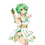  armlet breasts cleavage green_eyes green_hair holding jewelry kusaka_souji large_breasts leg_lift looking_at_viewer necklace official_art sandals sideboob smile solo thighlet transparent_background uchi_no_hime-sama_ga_ichiban_kawaii wand 
