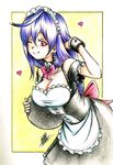  alternate_costume apron blue_hair blush breasts cleavage enmaided heart highres iris_heart isaki_tanaka large_breasts long_hair looking_at_viewer maid maid_apron maid_headdress neptune_(series) one_eye_closed pururut red_eyes smile solo symbol-shaped_pupils very_long_hair 