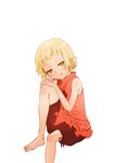  1girl barefoot blonde_hair child fang kiss-shot_acerola-orion_heart-under-blade monogatari_(series) short_hair tagme yellow_eyes 