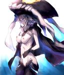  black_gloves breasts cape cowboy_shot gloves glowing glowing_eyes hat headgear kantai_collection long_hair medium_breasts monster navel nipples nude pale_skin pussy redcomet revision shinkaisei-kan silver_hair solo teeth tentacles wo-class_aircraft_carrier 