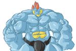  2014 abs anthro anthrofied biceps big_biceps black_clothing blue_scales bulge clothed clothing colored digital_drawing_(artwork) digital_media_(artwork) eyes_closed feraligatr fist front_view light multicolored_scales nintendo obliques pecs pok&eacute;mon pok&eacute;morph portrait quads scales schwartzgeist serratus shaded simple_background speedo swimsuit three-quarter_portrait topless triceps two_tone_scales video_games white_background yellow_scales 
