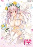  bare_shoulders blush bouquet breasts bridal_gauntlets bridal_veil cleavage elbow_gloves fingerless_gloves flower gloves hair_flower hair_ornament hairband headphones jewelry large_breasts long_hair looking_at_viewer navel nitroplus open_mouth pink_hair red_eyes ring rose smile solo standing standing_on_one_leg super_sonico thighhighs tsuji_santa veil white_gloves 