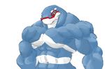  2014 abs anthro anthrofied biceps big_biceps blue_scales colored front_view half-length_portrait huge_muscles kyogre legendary_pok&eacute;mon light looking_at_viewer male markings muscular muscular_male navel nintendo nude pecs pok&eacute;mon pok&eacute;morph portrait red_markings scales scalie schwartzgeist shaded simple_background snout standing thick_neck video_games white_background white_scales yellow_eyes 